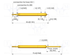 Test needle; Spring compression: 12mm; 20mm; 2A; steel; Ø: 2mm; 3.7N