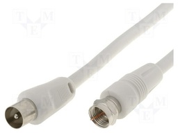 Cable; 5m; F plug,coaxial 9.5mm plug; shielded, twofold; white