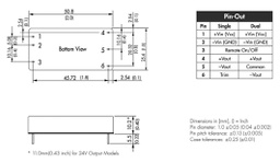 Converter: DC/DC; 40W; Uin: 36÷75V; 15VDC; Iout: 2670mA; 2"x1"; 30g