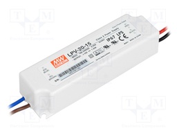 Power supply: switched-mode; LED; 20W; 15VDC; 1.33A; 90÷264VAC