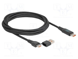 Cable; USB 2.0; USB A plug,USB C plug,both sides; 1.2m; black