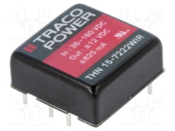 Converter: DC/DC; 15W; Uin: 36÷160V; Uout: 12VDC; Uout2: -12VDC