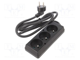 Extension lead; 3x1.5mm2; Sockets: 3; PVC; black; 1.5m; 16A