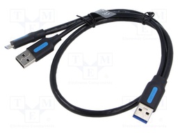 Cable; USB 3.0; USB A socket x2,USB B micro plug; nickel plated