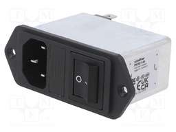 Filtered IEC Power Entry Module, IEC C14, General Purpose, 1 A, 250 VAC, 2-Pole Switch