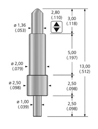 Test needle; Operational spring compression: 1.52mm; 7A; L: 13mm