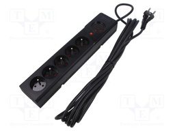 Plug socket strip: protective; Sockets: 5; 250VAC; 10A; black; 5m