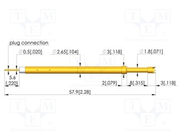 Test needle; Spring compression: 6.4mm; 8mm; 5A; CuBe; gold-plated