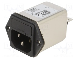 Filtered IEC Power Entry Module, IEC C14, General Purpose, 6 A, 250 VAC, 1-Pole Fuse Holder