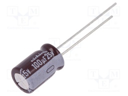 Capacitor: electrolytic; low impedance; THT; 100uF; 25VDC; ±20%