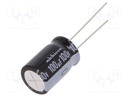 Capacitor: electrolytic; THT; 100uF; 100VDC; Ø12.5x20mm; Pitch: 5mm