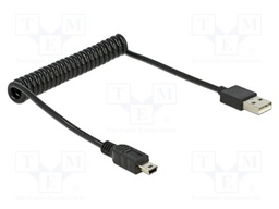 Cable; coiled,USB 2.0; USB A plug,USB B mini plug; black; 28AWG
