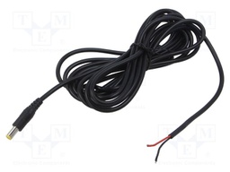 Cable; wires,DC 5,5/2,1 plug; straight; 0.5mm2; black; 4m; 0÷40°C
