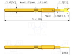 Test needle; Spring compression: 4mm; 5mm; 5A; steel; gold-plated