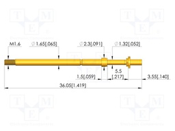 Test needle; Spring compression: 4mm; 5mm; 8A; CuBe; gold-plated