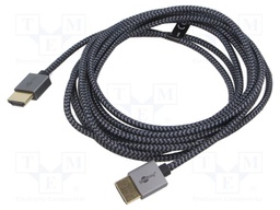 Cable; HDMI plug,both sides; PVC; textile; 3m; black-grey; silver