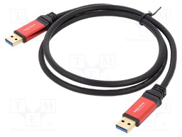 Cable; USB A plug,both sides; gold-plated; 1m; black; Cu; metal