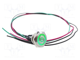 ANTI VANDAL SW, SPST, 1A, 12VDC, GREEN