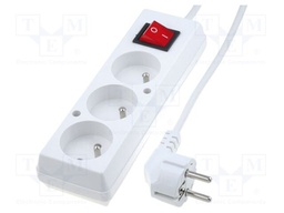 Extension lead; 3x1.5mm2; Sockets: 3; PVC; white; 1.5m; 16A