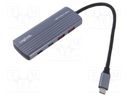 Hub USB; USB A socket x2,USB C socket x3,USB C plug; grey; 0.2m