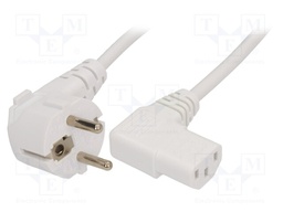 Cable; CEE 7/7 (E/F) plug angled,IEC C13 female 90°; 5m; white