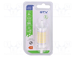 LED lamp; neutral white; R7S; 230VAC; 500lm; 5W; 360°; 4000K