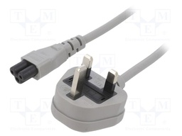 Cable; BS 1363 (G) plug,IEC C5 female; PVC; 1m; grey; 3x0,75mm2