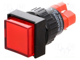 Switch: push-button; Pos: 2; SPDT; 3A/250VAC; 2A/24VDC; red; red