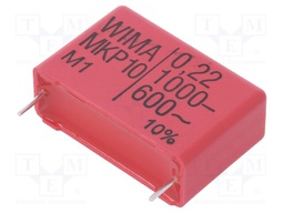 Capacitor: polypropylene; 220nF; 27.5mm; ±10%; 31.5x11x21mm; 1kVDC