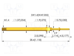 Test needle; Spring compression: 2mm; 2.75mm; 5A; CuBe; Ø: 0.65mm