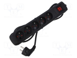 Plug socket strip: protective; Sockets: 5; 250VAC; 10A; black