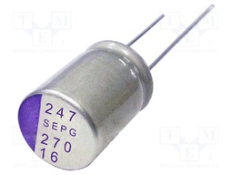 Polymer Aluminium Electrolytic Capacitor, 270 µF, 16 V, Radial Leaded, OS-CON SEPG Series, 0.01 ohm