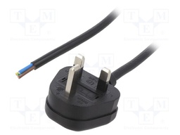 Cable; BS 1363 (G) plug,wires; PVC; 1m; black; 3x1mm2; 13A; 250V