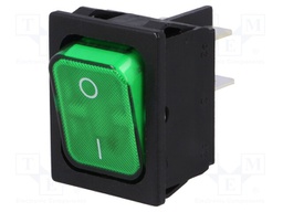 ROCKER; DPST; Pos: 2; OFF-ON; 20A/250VAC; green; IP40; 100mΩ
