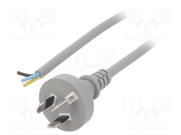 Cable; 3x0.75mm2; AS/NZS 3112 (I) plug,wires; PVC; 1.5m; grey; 10A