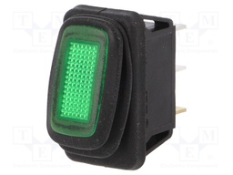 ROCKER; SPST; Pos: 2; OFF-ON; 16A/12VDC; green; IP65; LED 12VDC; 50mΩ