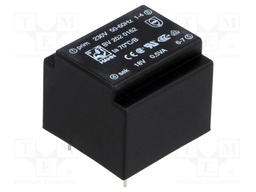 Transformer: encapsulated; 0.5VA; 230VAC; 18V; 28mA; Mounting: PCB