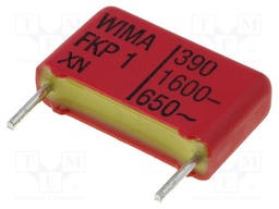 Capacitor: polypropylene; 390pF; 15mm; ±10%; 5x11x18mm; -55÷100°C