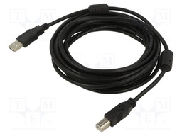 Cable; USB 2.0; USB A plug,USB B plug; 5m; black; Core: Cu