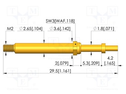Test needle; Spring compression: 4mm; 5mm; 5A; CuBe; gold-plated