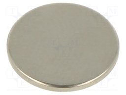 Magnet: permanent; NdFeB; 6N; Ø: 12mm; H: 1mm; Plating: nickel; disk