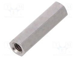 Screwed spacer sleeve; Int.thread: M2,5; 15mm; hexagonal; brass