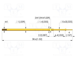 Test needle; Spring compression: 4.3mm; 6.35mm; 3A; CuBe; Ø: 0.4mm