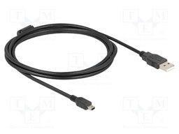 Cable; USB 2.0; USB A plug,USB B mini plug; 2m; black; 480Mbps