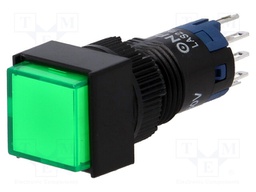 Switch: push-button; Pos: 2; SPDT; 0.5A/250VAC; 1A/24VDC; green