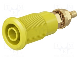 Socket; 4mm banana; 32A; yellow; gold-plated; Overall len: 38.5mm