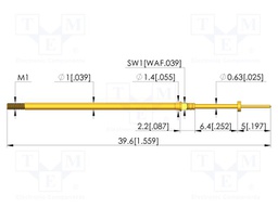 Test needle; Spring compression: 4.3mm; 6.35mm; 3A; CuBe; Ø: 0.4mm