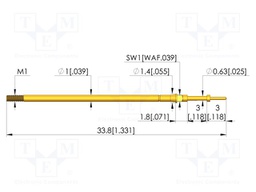 Test needle; Spring compression: 2.4mm; 3mm; 3A; CuBe; gold-plated
