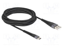 Cable; USB 2.0; USB A plug,USB C plug; 3m; black; 22AWG,30AWG