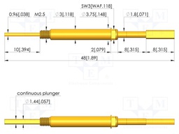 Test needle; Spring compression: 6.4mm; 8mm; 5A; brass; Ø: 2.5mm